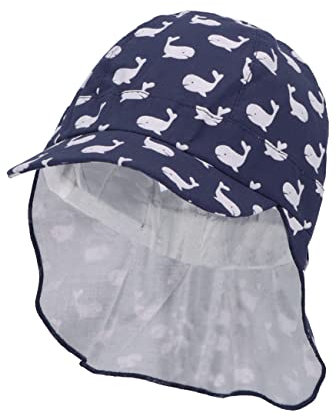 Sterntaler Baby Jungen Schirmmütze Baby Schirmmütze Nackenschutz Wale - Schirmmütze Baby, Baby Mützen - aus Baumwolle - blau, 47