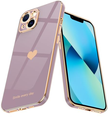 Teageo Kompatibel mit iPhone 13 mini Hülle, Süße Herzmuster Mädchen Handyhülle Luxuriös Galvanisierte Glitzer Weich TPU Kameraschutz Kratzfest Stoßfest Schutzhülle für iPhone 13 Mini, Sakura Lila