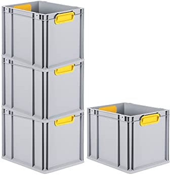 PROREGAL SuperSparSet 4x Eurobox NextGen Color | HxBxT 32x30x40cm | 30 Liter | Griffe gelb geschlossen | Glatter Boden | Eurobehälter, Transportbox, Transportbehälter, Stapelbehälter