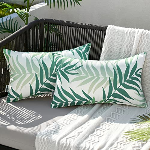 MIULEE Funda de Cojines Exterior Impermeable Fundas de Almohada Sofa Decorativo Patrón de Hoja Duradero Cremallera Oculta para Jardin Terraza Salon Silla Cama Oficina 30x50 cm 2 Piezas Verde Claro