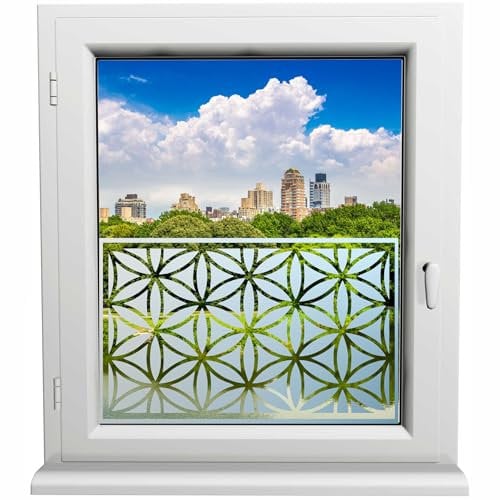 Kiwistar UG Glasdekorfolie - 100 cm lang - Ornament des Lebens Fensterfolie Sichtschutzfolie Milchglas selbstklebend für Bad Dusche Badfenster Blickdicht Büro Terasse Klebefolie
