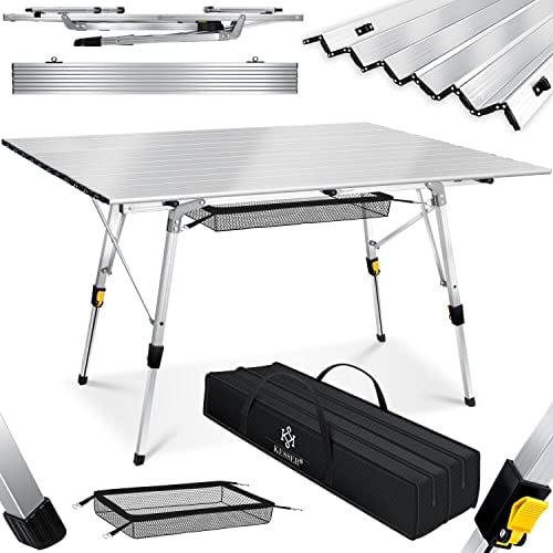 KESSER® Table de Camping Pliante | Table de Camping Pliable avec Cadre en Aluminium | Table Pliante avec réglage de la Hauteur et Sac de Transport avec Sangle, 120 x 70cm - BIS 30 kg, Silber