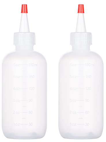 AOVNA Lot de 2 flacons applicateurs gradués en plastique avec pointe pour salon de coiffure, 180 ml, rouge