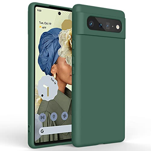 AK Kompatibel mit Google Pixel 6 Hülle, Silikon Handyhülle mit Microfiber Stoßfeste Schutzhülle Hülle für Google Pixel 6 (Dunkel grün)