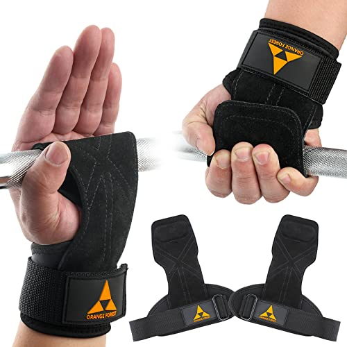 Cinghie da polso per sollevamento pesi con doppio strato in pelle, impugnature da palestra imbottite in neoprene per stacchi, powerlifting e trazioni per uomini e donne (coppia)