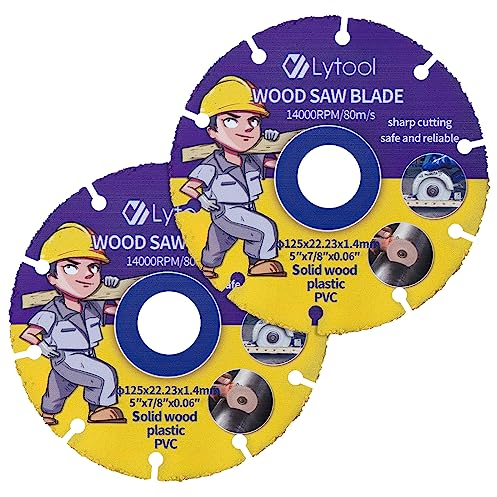 2 tlg Sägeblatt für Holz, Lytool 125 mm Trennscheibe kreissägeblatt Flexscheibe mit 22,23 mm Bohrung für Holz Sperrholz, hartes Holz, Kunststoff, Gummi Winkelschleifer