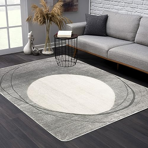 Tinyboy-hbq Rund Teppich Jugendzimmer Kurzflor Pflegeleicht,rutschfeste Rückseite,Moderne Jungen Lass, Passend für Wohnzimmer Schlafzimmer,Grau/Beige,120x160cm