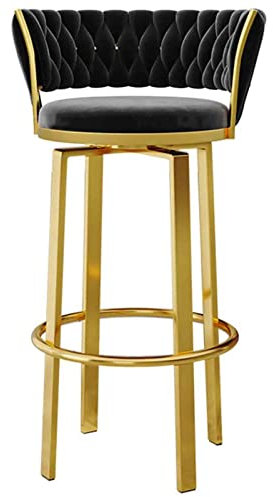 JUNNIU Tabouret de Bar pivotant en Velours avec Repose-Pieds Rond et Pieds dorés, Tabouret de Bar de Cuisine Moderne pour Meubles de Maison (Taille: 65 cm, Couleur: Noir) Decoration
