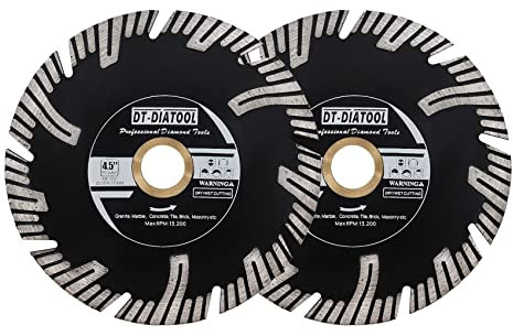DT-DIATOOL Diamond Granite Saw Blade 4-1/2 Inch 2pcs Continuous Rim Turbo Diamond Blade 7/8-5/8 Arbor Cutting Disc for Angle Grinder Cutting Marble Artificial Stone Concrete Masonry
