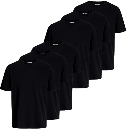 JACK & JONES Herren T-Shirts Shirts Under Tee Crew Neck 6er Pack, Farbe:Schwarz, Artikel:-Black, Größe:2XL