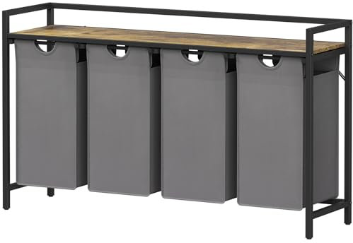 Lifewit Wäschekorb 4 Fächer, 168L/4x42L Wäschesammler mit Ablage und herausziehbaren Säcken, Wäsche sortiersystem, Waschesammelbox für Schlafzimmer, Badezimmer, Schlafsaal, 124x33,4x76cm, Grau