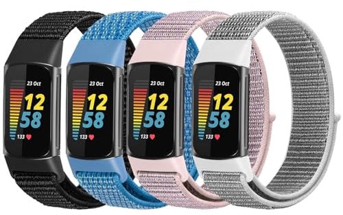 Relting Compatible with Fitbit Charge 6 Bands/Fitbit Charge 5 Bands for Women Men,Soft Breathable Velcro Nylon Loop Sport Strap Replacement Wristbands for Fitbit Charge 5/Fitbit Charge 6