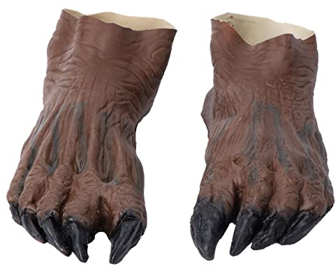 Theaque 1 Paar Werwolf Füße Halloween Wolf Pfote Braun Werwolf Schuhüberzieher Podotheca Fright Cosplay Fuß Party Karneval Kostüm Wolf Requisiten, 30,5 x 22,9 cm