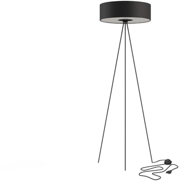 Licht-Erlebnisse Stehleuchte Schwarz Metall Stoff 154 cm B: 53 cm klein blendarm 3x E27 Modern Fußschalter Kabel Stecker Tripod Dreibein Stehlampe Wohnzimmer