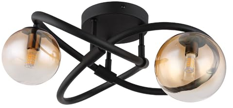 Deckenlampe Deckenleuchte Wohnzimmerlampe schwarz Retro Glaskugel amber D 35 cm