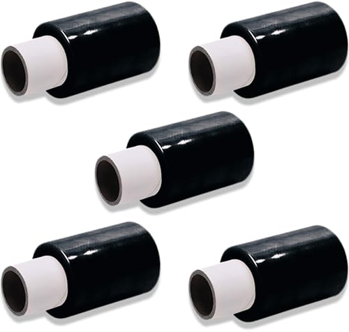 REQUISTE Needs 100 mm x 250 m Mini Schwarz Palettenfolie Rolle 5 Stück - Full Stretch Reißfeste Schrumpffolie - Wasserabweisende Industrie Schrumpffolie Perfekt zum einfachen Verpacken und Aufbewahren