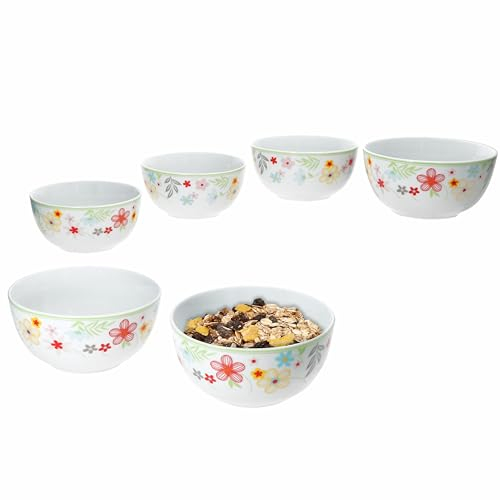 MamboCat Lot de 6 bols à fleurs Variant 14,3 cm I 450 ml I Bol en porcelaine colorée pour 6 personnes I Bols pour salade, céréales, etc. I Vaisselle colorée pour le petit déjeuner, le déjeuner et le