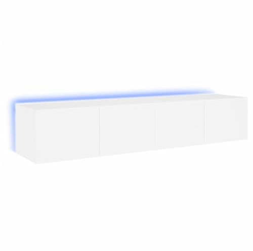 vidaXL Meubles TV Muraux avec Lumières LED 2 pcs, Armoires de Télévision Suspendues avec Rangement, Meubles Télé Flottants Salon, Moderne, Blanc