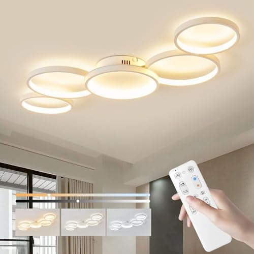 BAYHT Deckenleuchte LED Wohnzimmerlampe Weiße Runde LED Deckenleuchte Dimmbar 50W 6000LM mit Fernbedienung 3000K-6500K Geeignet für Wohnzimmer, Deckenleuchte Schlafzimmer