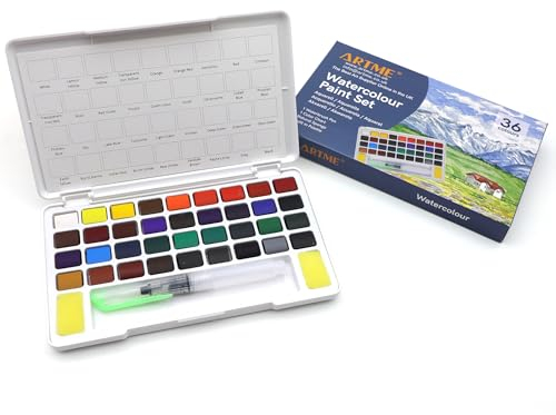 Artme Aquarelles en Godet 36 couleurs avec palette de mélange et pinceau réservoir d'eau - peinture aquarelle