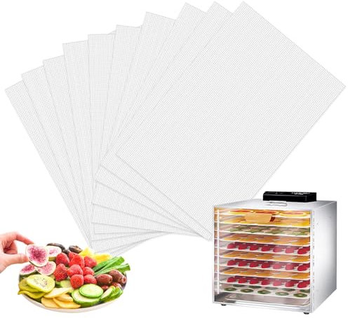 Idota 10er Dörrfolie für Dörrautomat, 38.5×28.5cm Dörrfolie Antihaft Dampfmatten Wiederverwendbar, Silikon Dehydrator Blätter für Rechteckige/Runden Dörrautomat Obsttrockner