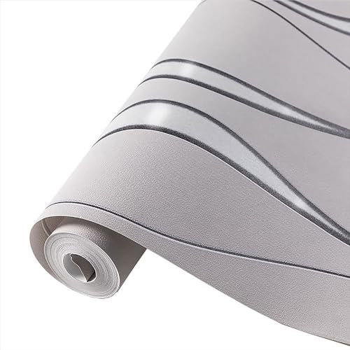 Swehooirt Grey Wallpaper Flocking Textured Wall Paper Roll Living Room Glitter Silver Embossed Wallpaper Feature Striped for Bedroom Adults Hallway Kitchen Wall Covering