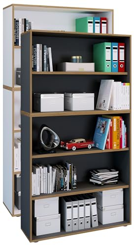 VCM Holzregal stehend | platzsparender Aktenschrank | Maße ca. B. 100 x H. 183 x T. 33 cm | Elegantes Regal | Büroregal – Salia 5fach B. 100 cm