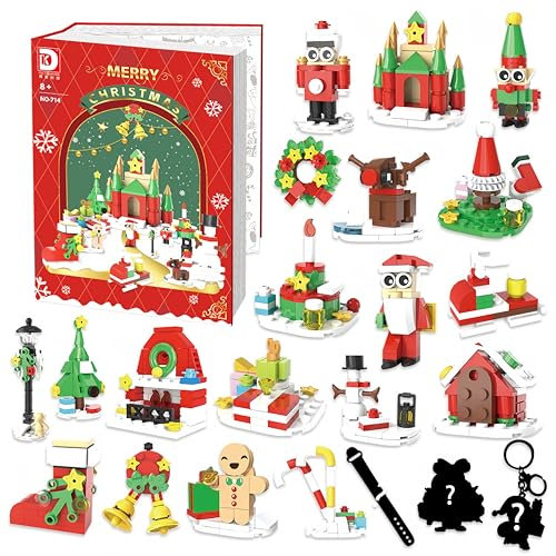 Adventskalender 2024 Baustein Bausatz, 24 Countdown Weihnachts Spielset Mit Weihnachtsmann und Weihnachtsbaum Vorweihnachtsgeschenk für Jungen, Mädchen