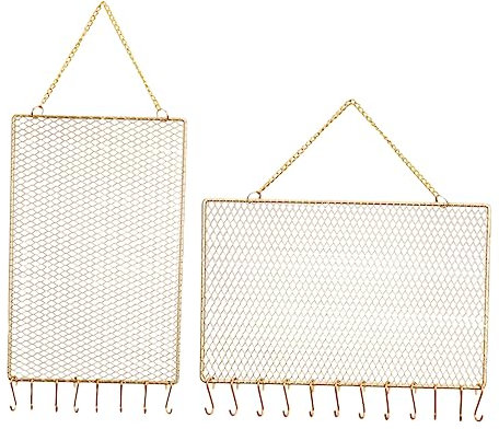 Lot de 2 à bijoux en maille - Pour colliers, brosses de toilette, montage mural - Rangement pour bijoux - Porte-boucles d'oreilles - Organiseur de boucles d'oreilles - Doré