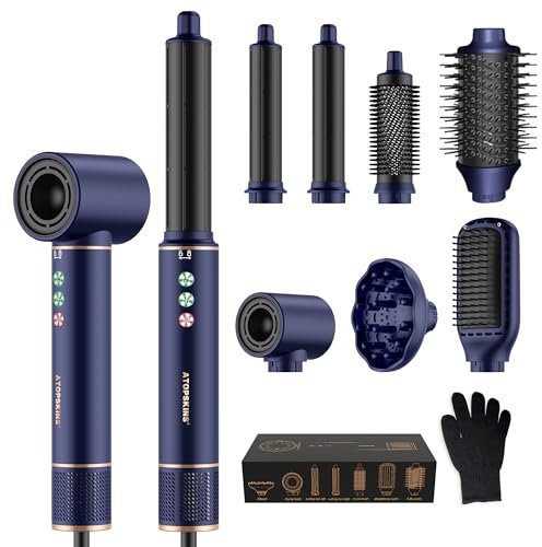 Atopskins Air Styler 7 in 1 Hair Styler set, 110000 U/Min Haartrockner High Speed Föhn Mit Diffusor, Warmluftbürste, Lockenstab, Glätteisen, Zum Styling, Volumisieren, Locken und Glättenair