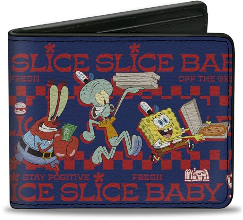 Buckle-Down SpongeBob SquarePants Wallet, Bifold, Spongebob Squarepants Krusty Krab Crew Slice Slice Baby Pose, Vegan Leather, Blue, 4.0 x 3.5, Casual