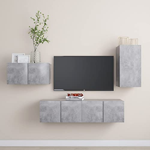 Juego de muebles de salón 4 piezas gris hormigón,Mueble para TV colgante con amplio espacio de almacenaje Color gris hormigón Mueble para home cinema Muebles TV, Soportes de TV y centros multimedia