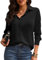 TOMEEK Chemisiers Blouse Femme et Col en V Manches Longues Chemise Blanc Femme Haut Élégant Shirt pour Travail Manche Courte Polo Décontracté Boutons Top(Noir,XXL)
