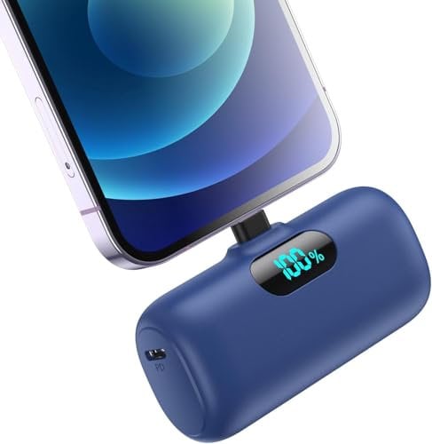 Small Power Bank Portable Charger for iPhone,Upgraded 5000mAh PD Fast Charging Battery Pack,Mini Plug-in Backup Charger Compatible with iPhone 14/14 Pro Max/13/13 Pro/12 Pro/11/XR/X/8/7/6 etc-Blue