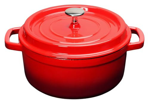 Emaille Aluguss Keramik Topf Backofengeeignet: Antihaftbe Pfanne Einfache Reinigung Brattopf Kitchen Schmortopf mit Deckel für Alle Herdarten (Rot, 2.75L)