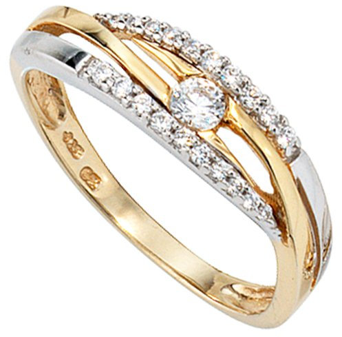 Ring Goldring Damenring mit Zirkonia 333 Gold Gelbgold & Weißgold, Ringgröße:Innenumfang 50mm ~ Ø15.9mm