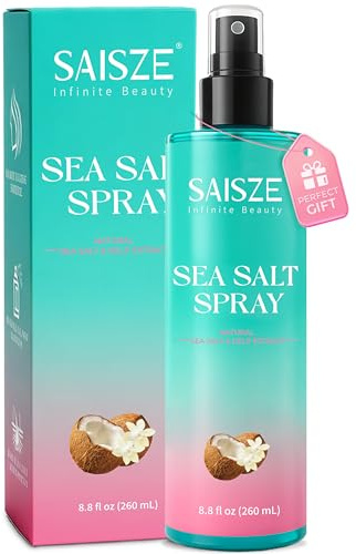 SAISZE Sea Salt Spray for Hair Women, Beach Travel Essentials, 8.8 oz | Coconut Texturising Salt Water Spray, Effortlessly Achieve Wavy and Curly Hair, Stocking Fillers, Gift for Her