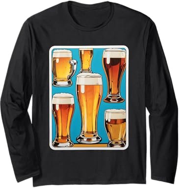 6 verres de bière mousseux - pop art sur un champ bleu frais Manche Longue