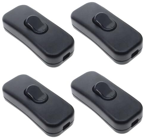 Powice 4X Zwischenschalter,Schnurschalter,Schalter 230v,Kabelschalter,Geeignet für 2 und 3 Adrige Netzkabel und Kleingeräte oder Leuchten Kippschalter,Schwarz