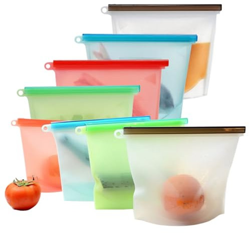 8 Stück Auslaufsichere Lunchpakete, Wiederverwendbare Gefrierbeutel, Gefrierbeutel, Frischhaltebeutel aus Silikon mit Stehendes Boden-Design zum Aufbewahren von Gemüse, Snacks