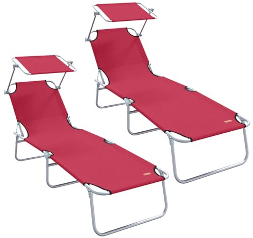 vidaXL Sonnenliege 2 pcs Rot 58 x 188 x 77cm Polyester, Moderne verstellbare Sonnenliege für Garten und Terrasse, langlebige Liege, bequemer Entspannungssessel