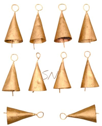 Set mit 10 handgefertigten Zinnkegel-Glocken - 5,1 cm | Vintage Rustikale Glocken für Weihnachtsbaum, DIY Kränze, Boho Dekor, Girlande Handwerk & Urlaub Dekoration
