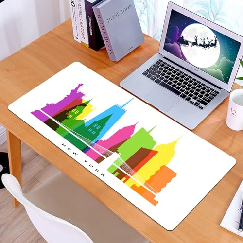 KDWJS Tapis de Souris XXL Speed Gaming - 90x40 cm - Base en Caoutchouc antidérapant Extended - Améliore la précision et la Vitesse - Américain, Monuments de New York Statue de la Liberté Empire State