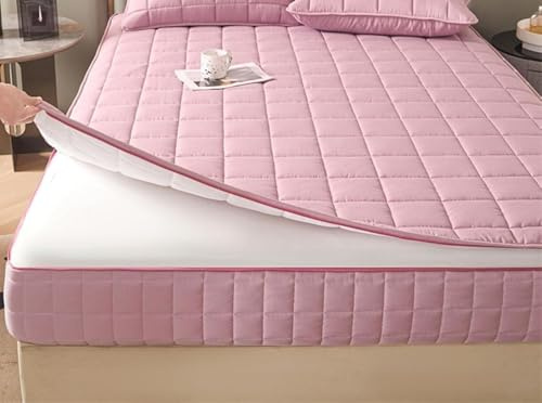 Coprimaterasso Con Cerniera Matrimoniale 1 Una Piazza E Mezza,Fodera Materasso Singolo,Copri Trapuntato Antiacaro Personalizzabile Copertura Per Materasso Protettiva(Rosa,90x200x15cm)