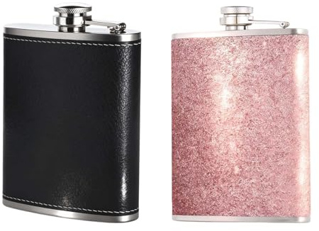 2 PCS 8OZ Hip Flasks for Men Women, Hip Flasks for Women Portable Flask Alcohol, Fashion Durable Pink Ladies HIPS Flask, Sparkling Pocket Decorative Bottle Applicable to Camping and Barbecue