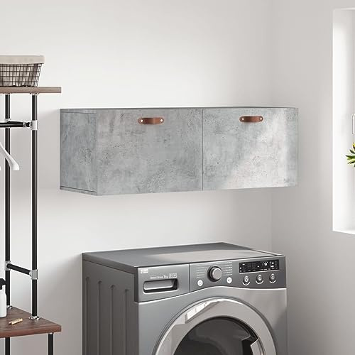 Yisssmeng Betongrauer Holz Wandschrank 100x36,5x35 cm, Moderner Hängeschrank mit Stauraum, Langlebig Holzwerkstoff, Wandmontage Küche Flur Bad für Home Office Organizer