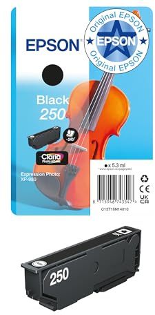 Epson Genuine 250 Violin Singlepack Tintenpatrone | Schwarz | 1x 5,3 ml | Original Epson Tinte für optimale Ergebnisse