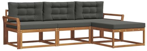 vidaXL Outdoor-Sofagarnitur mit Kissen 4 pcs Natur und Anthrazit, Modernes Outdoor-Lounge-Set, gemütliches Garten-Sofa, modulare Terrassensitzgruppe, langlebige Poolmöbel