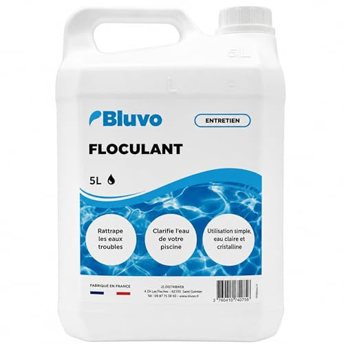 Bluvo Floculant Liquide Piscine 5L – Clarifiant pour Eau Trouble | Lutter Contre Les eaux Troubles | Produit pour Piscine | Fabriqué en France