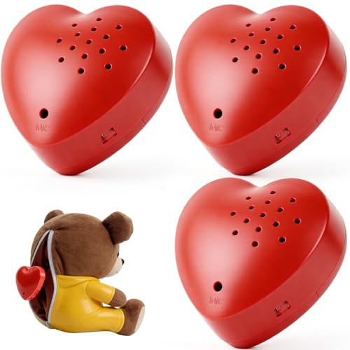 3 Stück Diktiergerät für Stofftiere, 60 Sekunden Aufnahme Soundmodul für Teddybär, Herzform Soundmodul Bespielbar, Diktiergerät Spielzeug für Personalisierte Aufnahme, DIY-Geschenke